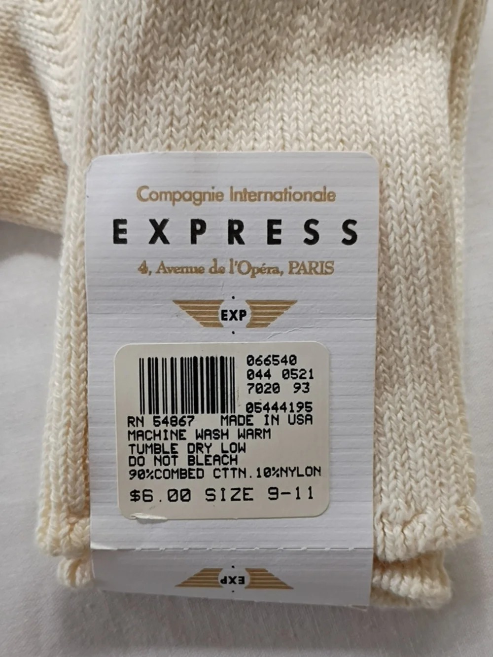 Vintage NWT Compagnie Internationale Express Cream Crew Socks US Made Sz 9-11